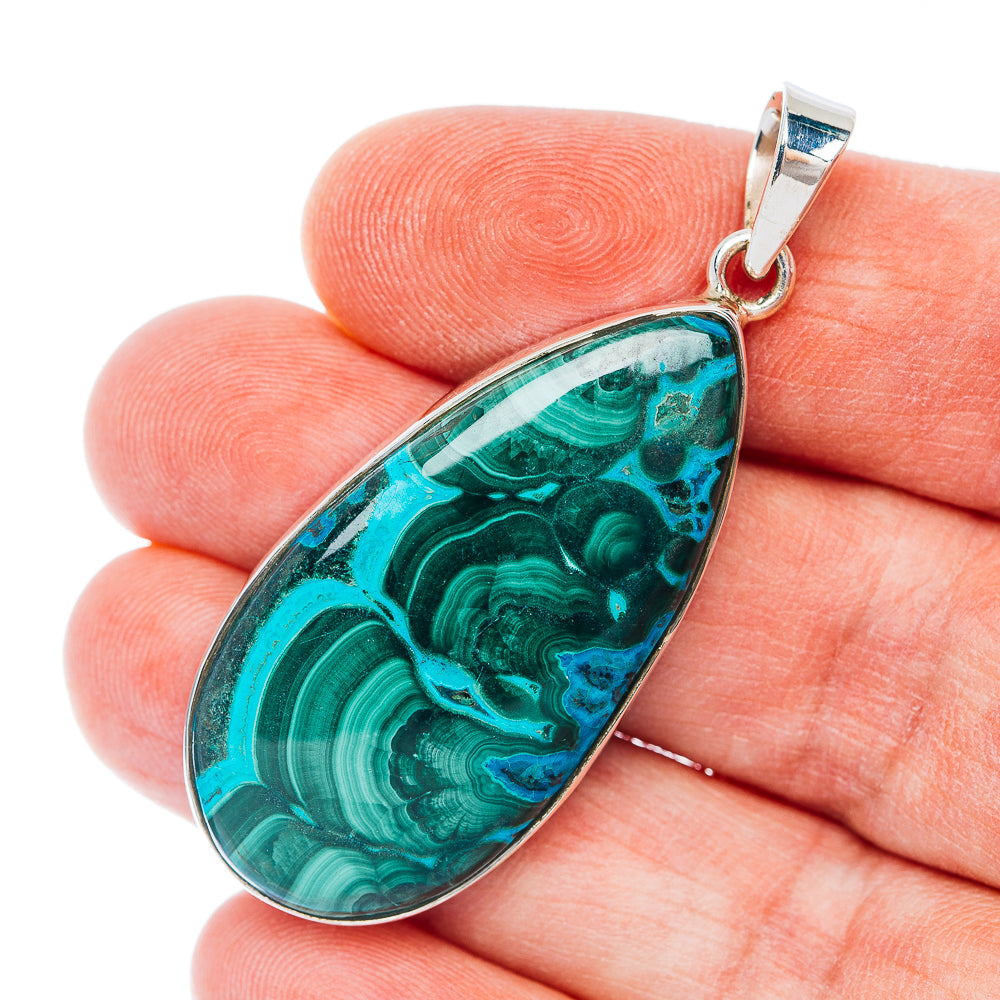 Huge Premium Malachite In Chrysocolla Pendant 2 1/8" (.925 Sterling Silver)
