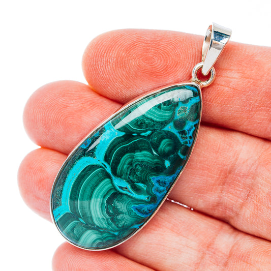 Huge Premium Malachite In Chrysocolla Pendant 2 1/8" (.925 Sterling Silver)