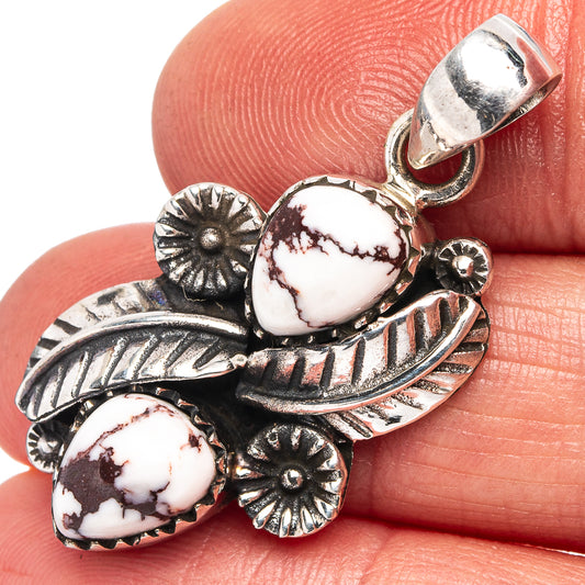 Sterling silver wild horse jasper pendant with marbled white and burgundy stones, sunburst details