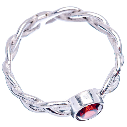Sterling silver dainty ring with round red garnet stone, ring size 7.75
