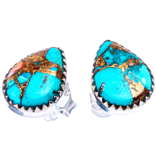 Pair of turquoise-and-copper teardrop earrings, .925 sterling silver with hook backs