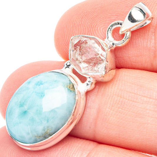 Larimar, Herkimer Diamond Pendant 1 3/8" (925 Sterling Silver) P43773