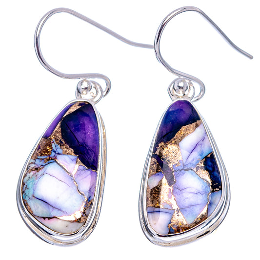 Sterling silver drop earrings with purple, blue, and white turquoise-style cabochons