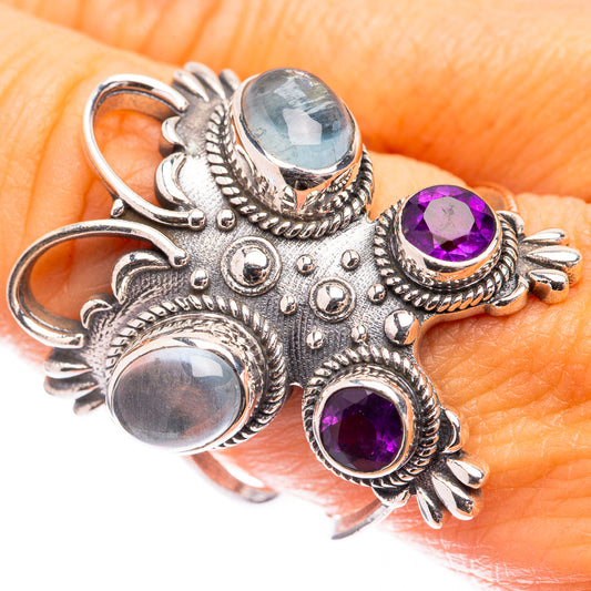 Large Aquamarine, Amethyst Ring Size 9 (925 Sterling Silver) R141606