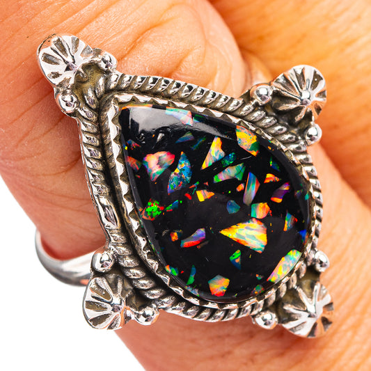 Southwestern Style Mosaic Opal Ring Size 9 Adjustable (.925 Sterling Silver)
