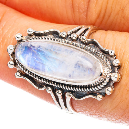 Rainbow Moonstone Ring Size 7.75 (925 Sterling Silver) R4846
