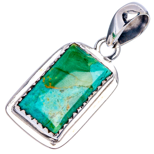 Turquoise rectangle pendant with .925 sterling silver frame and open bail clasp