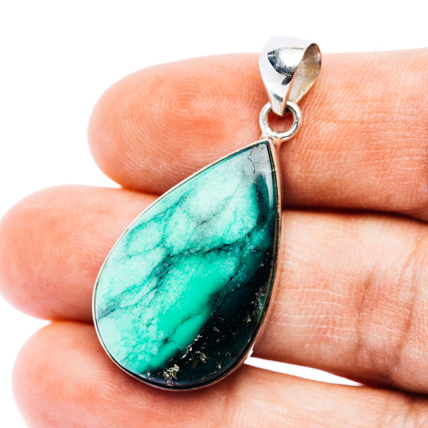 Premium Black Bridge Variscite Pendant 1 5/8" (.925 Sterling Silver)