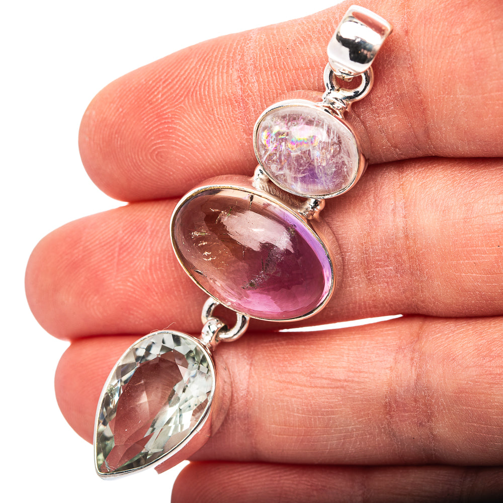 Premium Ametrine, Green Amethyst, Rainbow Moonstone Pendant 2 3/8" (.925 Sterling Silver)