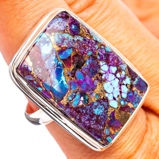 Sterling silver ring with purple and turquoise copper inlay, oval bezel