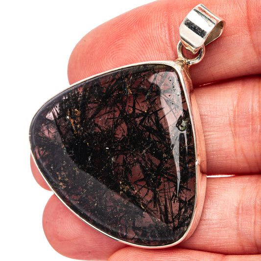 Black tourmalinated quartz teardrop pendant in .925 sterling silver bezel bail