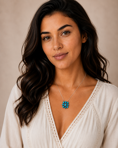 Southwestern Style White Water Turquoise Necklace 17 to 19" (.925 Sterling Silver)