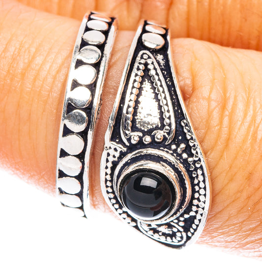 Black Onyx Dainty Ring Size 6 Adjustable (925 Sterling Silver) R5230