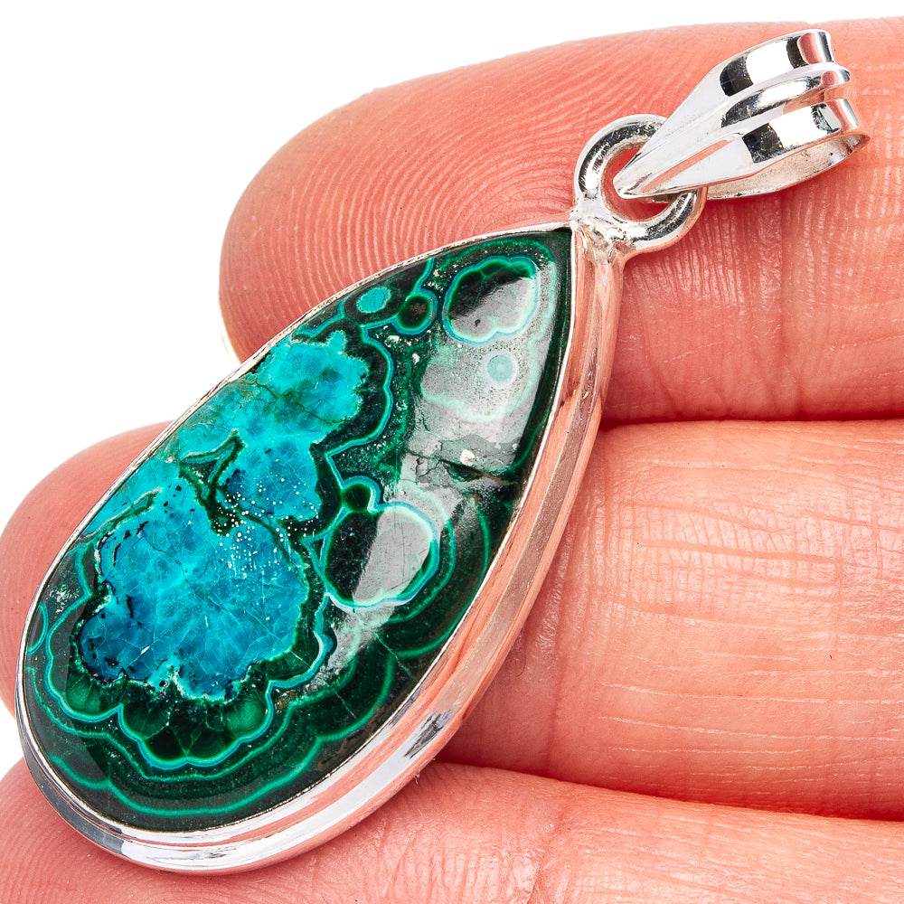 Malachite In Chrysocolla Pendant 1 5/8" (925 Sterling Silver) P40431