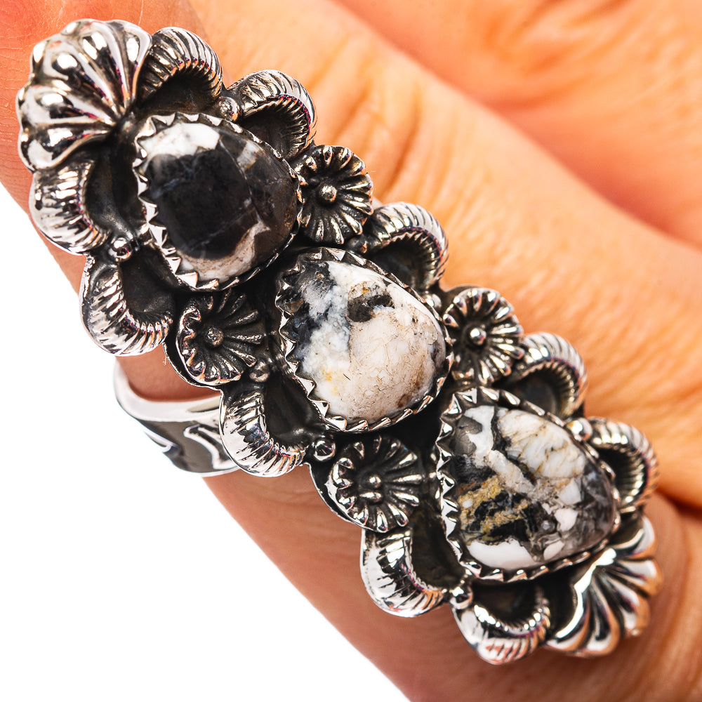 Exclusive Southwestern Style White Buffalo Turquoise Ring Size 7 Adjustable (.925 Sterling Silver)