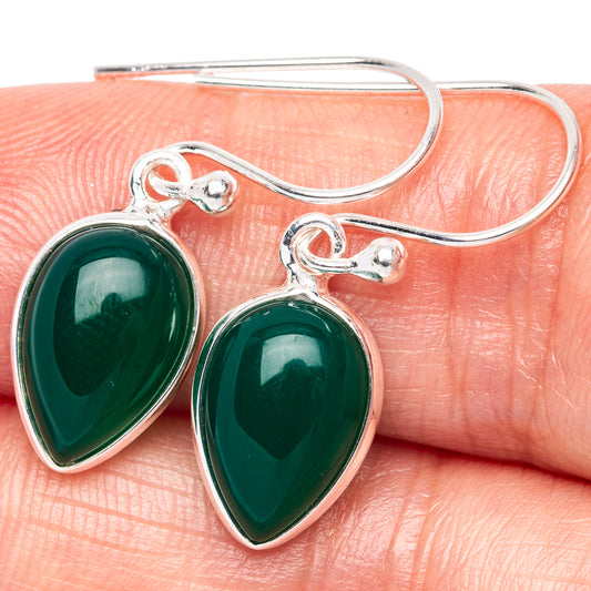 Green Onyx Dainty Earrings 1 1/8" (925 Sterling Silver) E2037