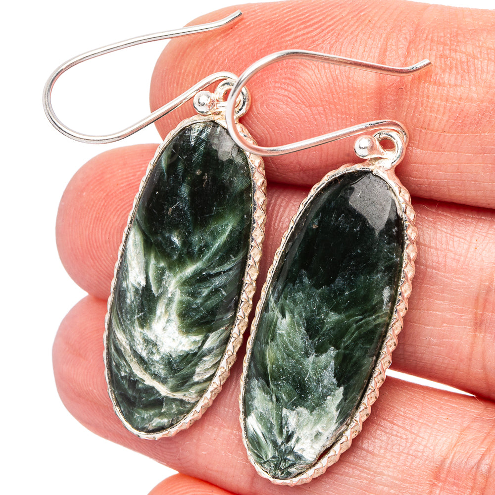 Seraphinite Earrings 1 3/4" (.925 Sterling Silver)