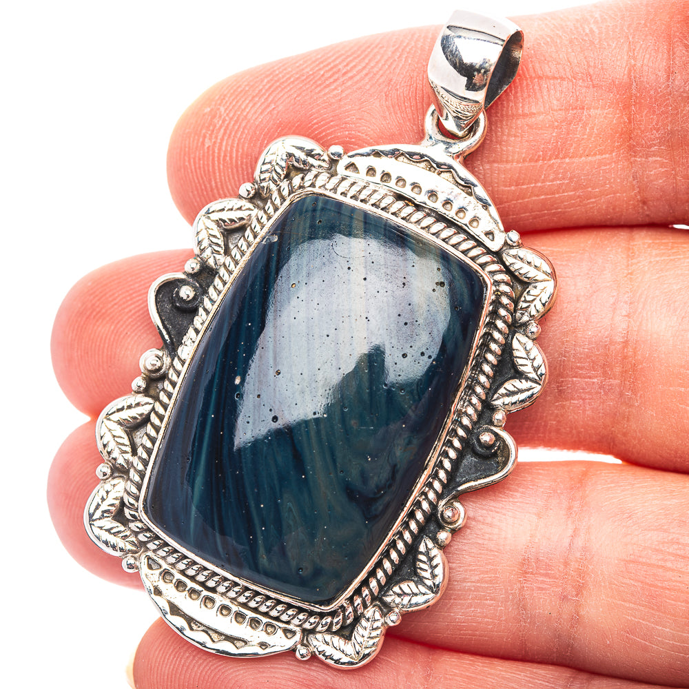 Premium Southwestern Style Blue Slag Pendant 2 1/8" (.925 Sterling Silver)