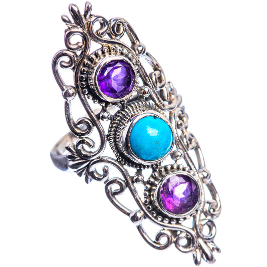 Large Sleeping Beauty Turquoise, Amethyst 925 Sterling Silver Ring Size 9.75