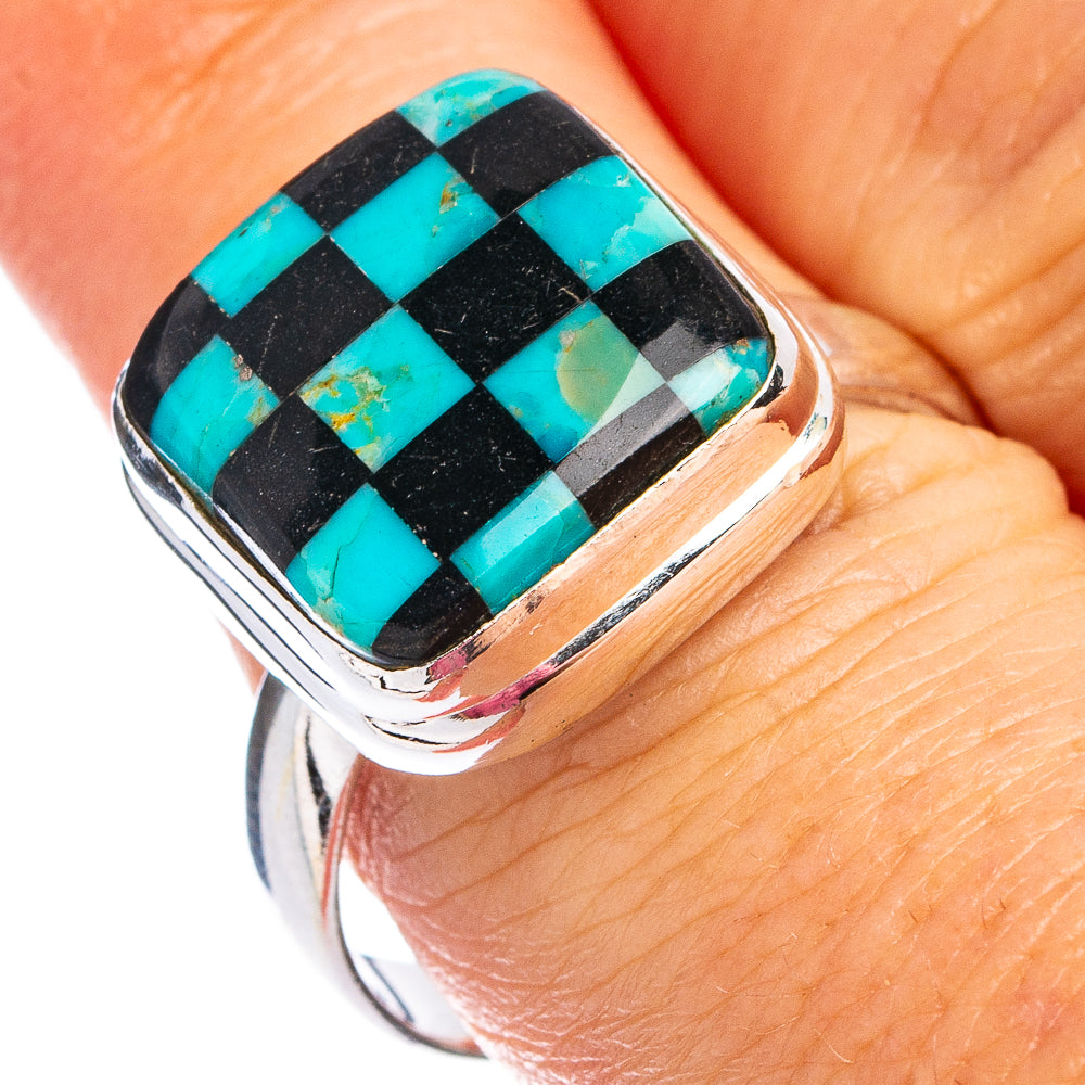 Rare Kingman Turquoise Black Onyx Ring Size 9.25 (.925 Sterling Silver)