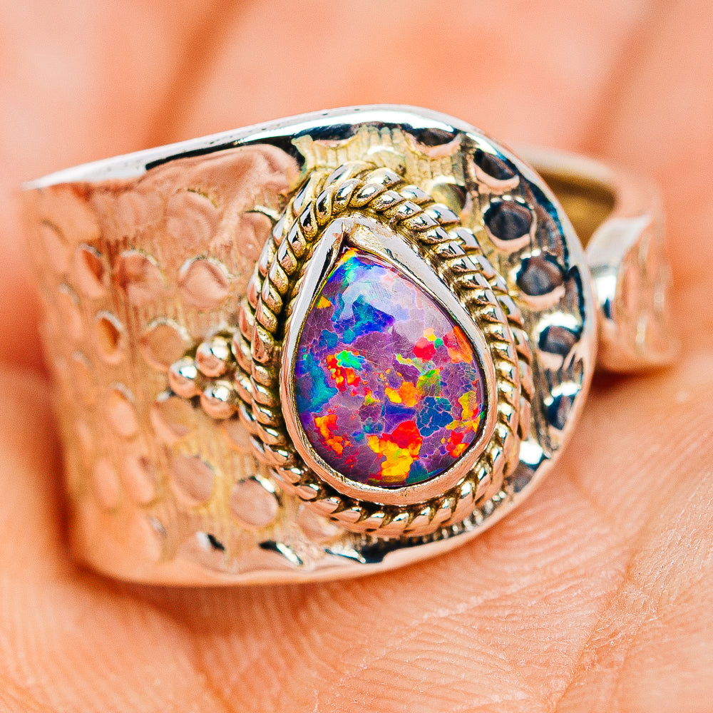Synthetic Opal Ring Size 7 Adjustable (.925 Sterling Silver)
