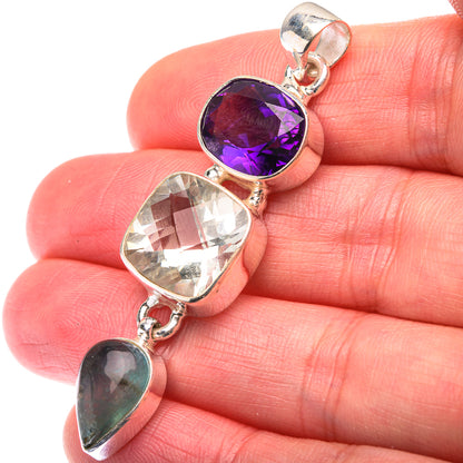 White Quartz, Amethyst, Blue Fluorite Pendant 2 1/8" (925 Sterling Silver) PD38518