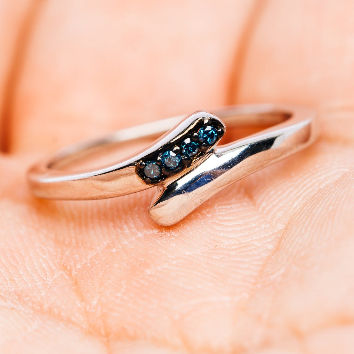 Blue Diamond Ring Size 6.5 (.925 Sterling Silver)