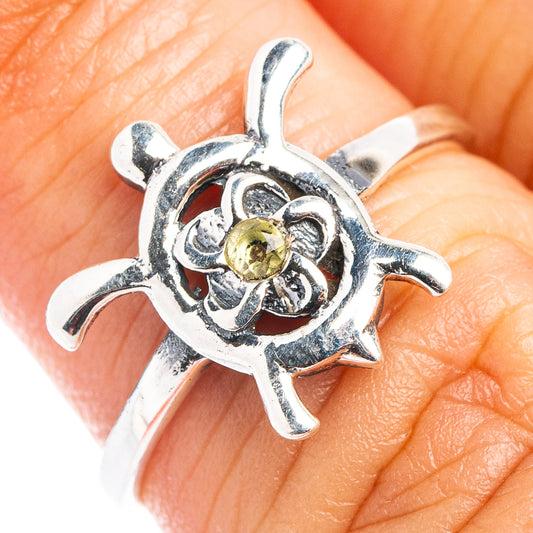 Sterling silver seaturtle ring with citrine yellow gemstone center