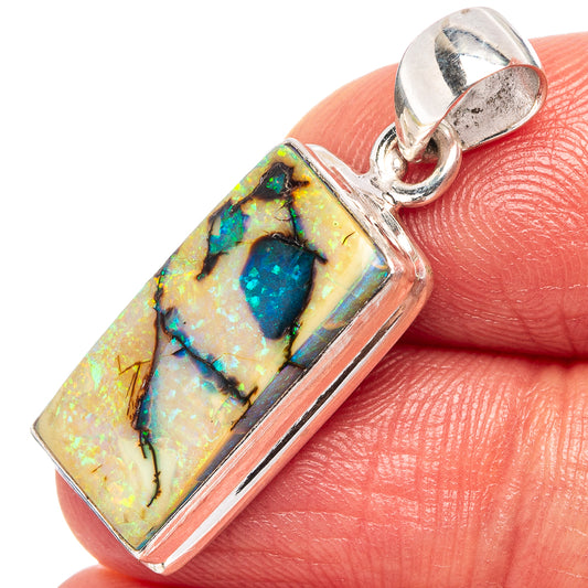Sterling silver opal pendant with rectangular multicolor stone, bezel set
