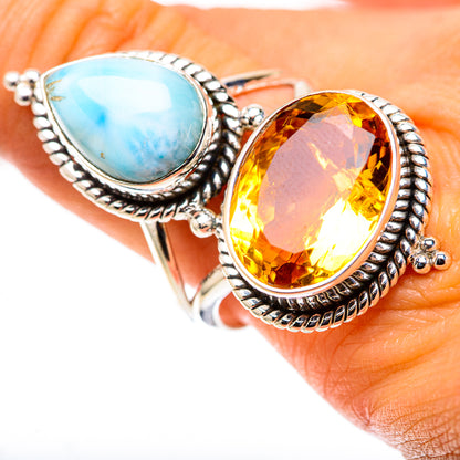 Large Faceted Citrine, Larimar Ring Size 10.5 (925 Sterling Silver) RING138643