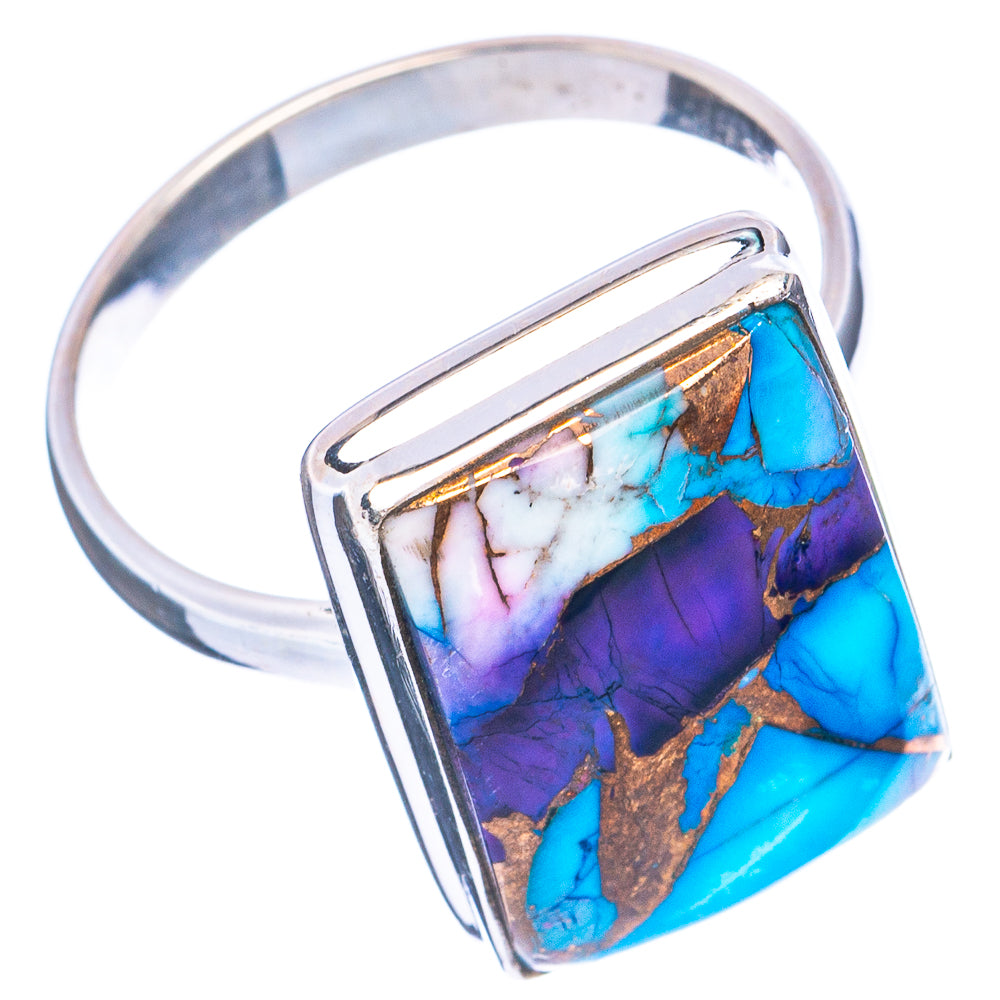 Sterling silver ring profile with blue turquoise and purple inlay, gold flecks