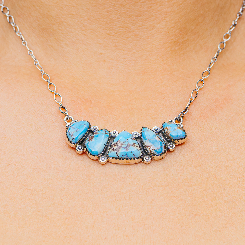 Southwestern Style Golden Hills Turquoise Necklace 10 to 20" (.925 Sterling Silver)
