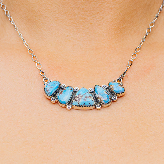Southwestern Style Golden Hills Turquoise Necklace 10 to 20" (.925 Sterling Silver)