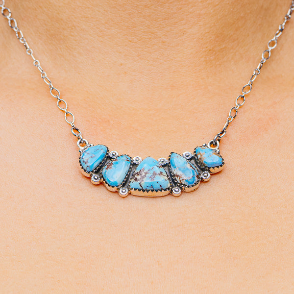 Southwestern Style Golden Hills Turquoise Necklace 10 to 20" (.925 Sterling Silver)