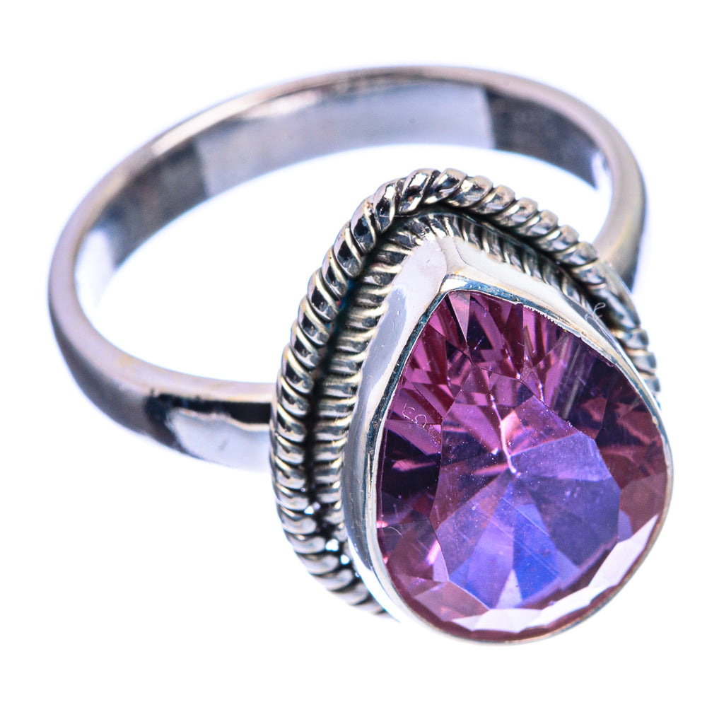 Sterling silver ring with oval faceted purple gemstone, braided gallery band