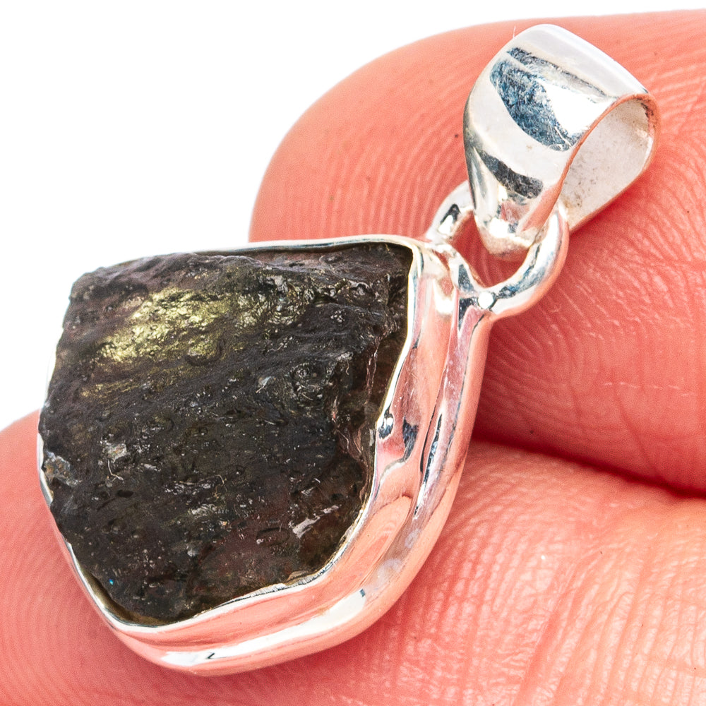 Rare Moldavite Pendant 7/8" (925 Sterling Silver) P43514