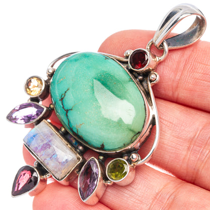 Tibetan Turquoise, Rainbow Moonstone, Amethyst, Garnet, Citrine, Peridot Pendant 2 3/8" (925 Sterling Silver) P40052