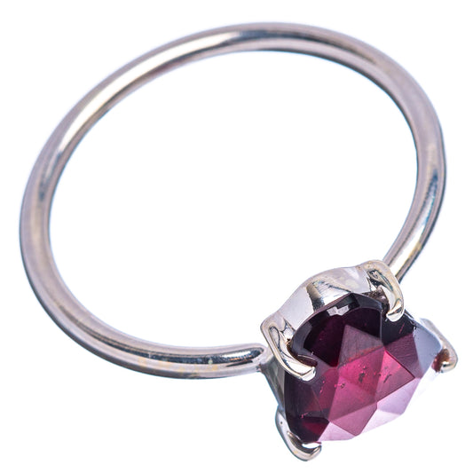 Sterling silver garnet ring with faceted heart dark red gemstone in prong bezel