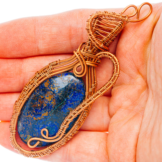 Azurite Wire Wrap Pendant 3 1/4" (Copper)