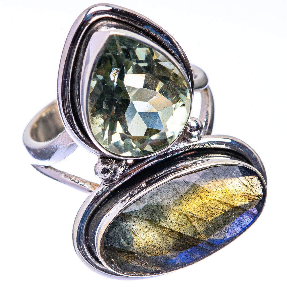 Large Labradorite, Green Amethyst Ring Size 6 (925 Sterling Silver) R141269
