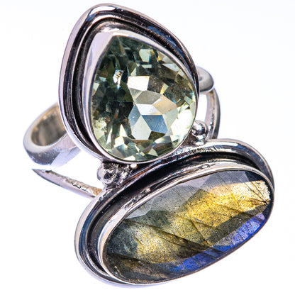 Large Labradorite, Green Amethyst Ring Size 6 (925 Sterling Silver) R141269