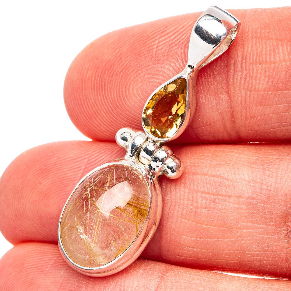 Rutilated Quartz, Citrine Pendant 1 3/8" (.925 Sterling Silver)