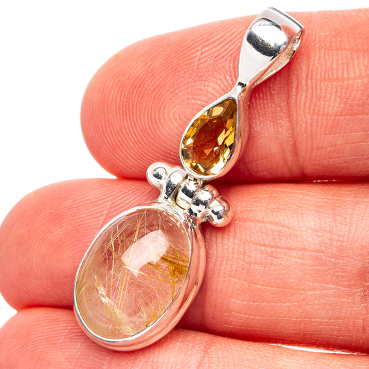 Rutilated Quartz, Citrine Pendant 1 3/8" (.925 Sterling Silver)