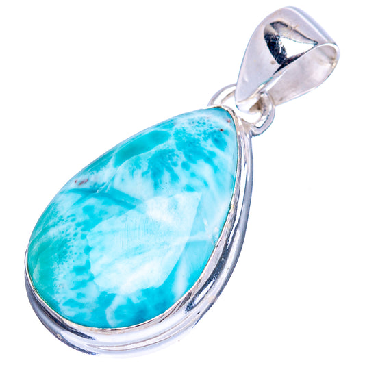 Sterling silver teardrop pendant with bezel-set sky-blue larimar stone and loop bail