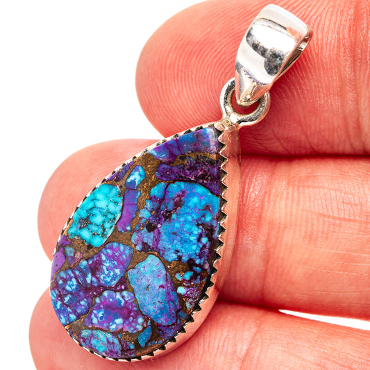 Teardrop turquoise gemstone pendant in purple and blue with sterling silver bail
