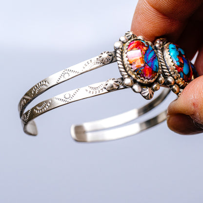 Pink Dahlia Turquoise Bracelet Adjustable (.925 Sterling Silver)