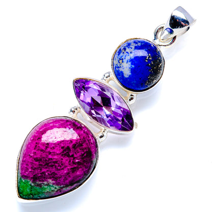 Ruby Zoisite, Amethyst, Lapis Lazuli Pendant 2 1/4" (925 Sterling Silver) PD38266