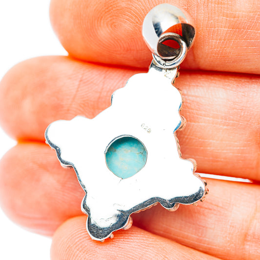 Southwestern Style Kingman Turquoise Pendant 1 3/8" (.925 Sterling Silver)