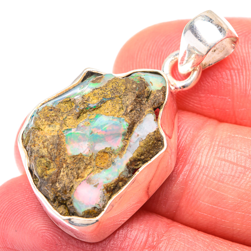 Raw Ethiopian Opal Pendant 1 3/8" (925 Sterling Silver) PD38540