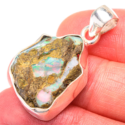 Raw Ethiopian Opal Pendant 1 3/8" (925 Sterling Silver) PD38540